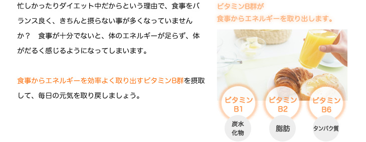 ビタミンB群が食事からエネルギーを取り出します